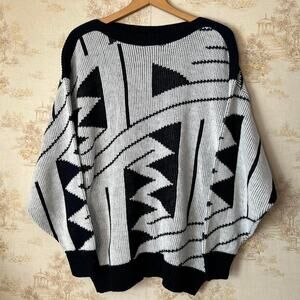 80s Garland Acrylic Funky Retro Geometric Sweater Size L